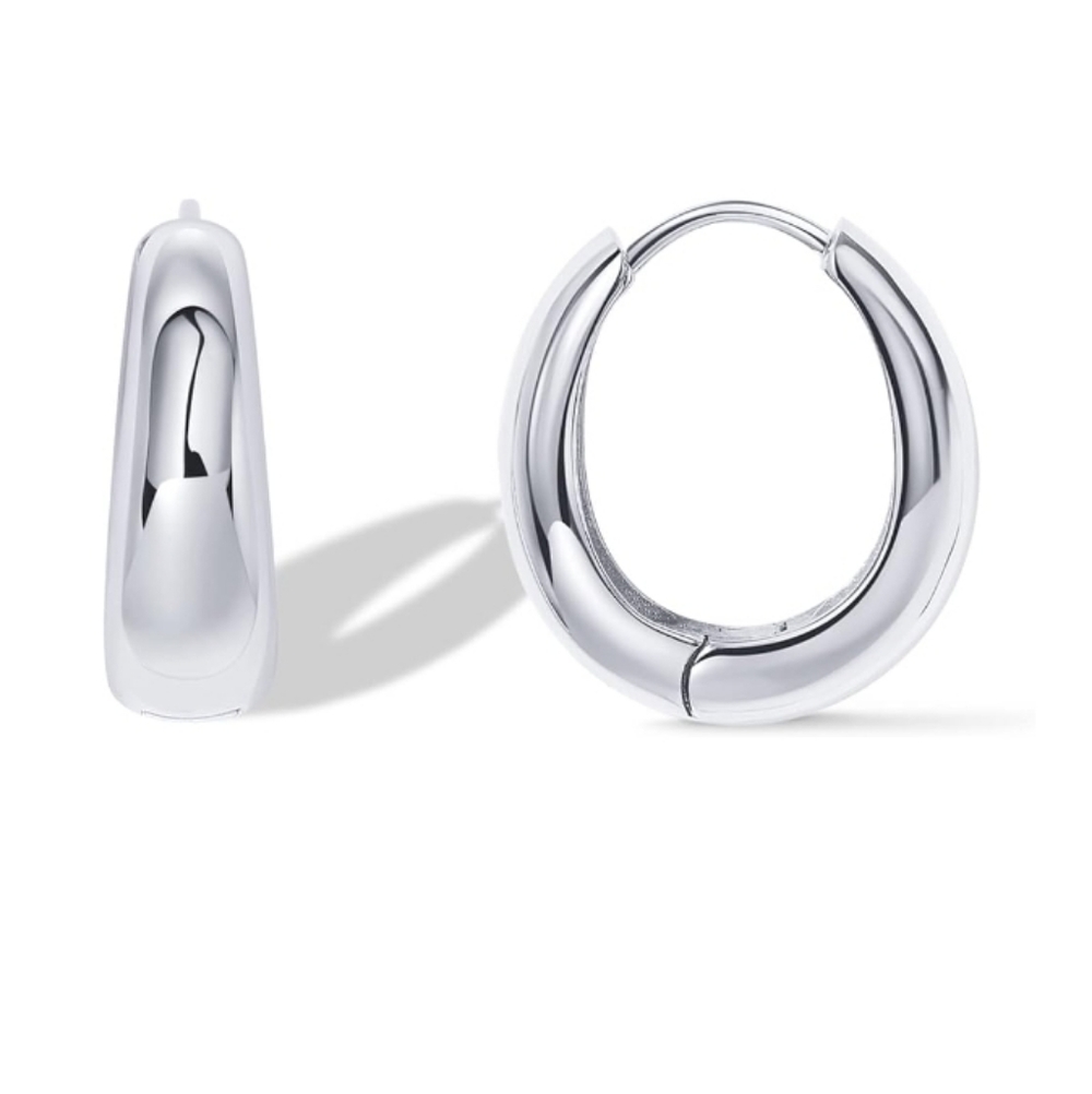 14K White Gold Plated 925 Sterling Silver Post Chunky Hoop Earrings